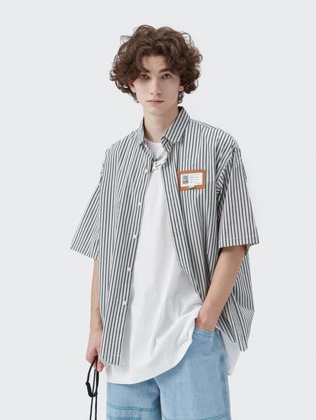 men patched striped shirt n6xm#, White;black