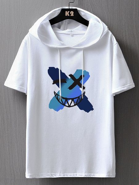 men smile print drawstring hooded tee 86cd#, White;black
men smile print drawstring hooded tee 86cd#, White;black