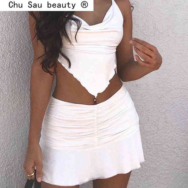 fashion summer white 2 piece sets women preppy style ruched pleated 90s mini skirt +backless crop lady 210508
fashion summer white 2 piece sets women preppy style ruched pleated 90s mini skirt +backless crop lady 210508