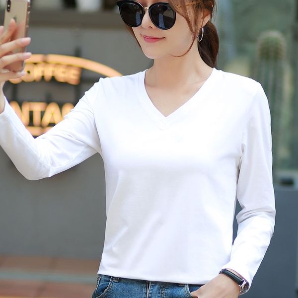 2020 autumn new fashion long sleeve women's large size loose white t-shirt student korean v-neck bottom shirt
2020 autumn new fashion long sleeve women's large size loose white t-shirt student korean v-neck bottom shirt