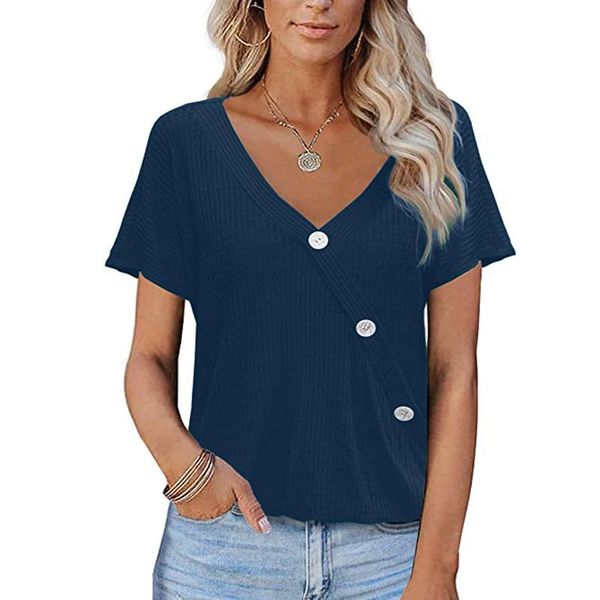 women's blouses & shirts fashion t shirt short sleeve solid loose knit tunic casual ladies summer v-neck button t-shirt mujer, White
women's blouses & shirts fashion t shirt short sleeve solid loose knit tunic casual ladies summer v-neck button t-shirt mujer, White