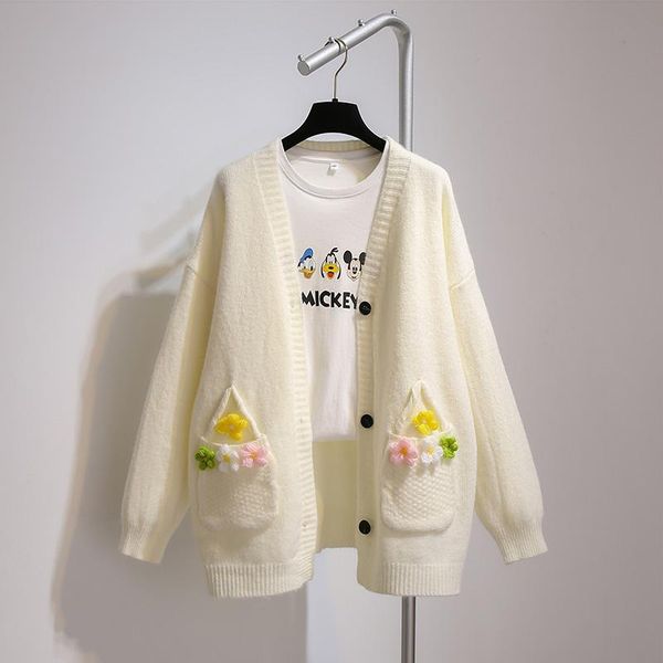 women's knits & tees 2021 autumn loose knitting fresh cardigan sweater coat, White
women's knits & tees 2021 autumn loose knitting fresh cardigan sweater coat, White