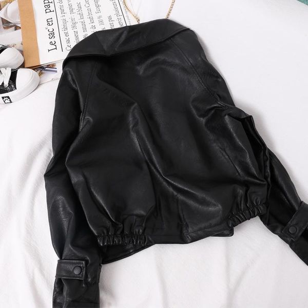 women's leather & faux women faux leather jacket coat with sleeve strap turn down collar ladies spring korean bf style oblique zipper l, Black
women's leather & faux women faux leather jacket coat with sleeve strap turn down collar ladies spring korean bf style oblique zipper l, Black