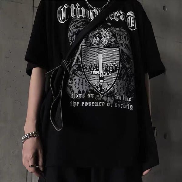 men's t-shirts dark hip-hop five-pointed star printed loose short-sleeved for men and women in spring summer, White;black
men's t-shirts dark hip-hop five-pointed star printed loose short-sleeved for men and women in spring summer, White;black
