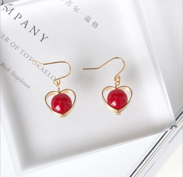dangle & chandelier korean earrings simple personality geometric hollow love red agate heart female, Silver 
dangle & chandelier korean earrings simple personality geometric hollow love red agate heart female, Silver