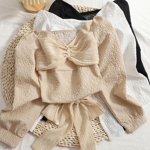 women's blouses & shirts 2021 spring fall women ladies sweet bow patchwork black beige blouse , woman slim stretchy pearls beading, White
women's blouses & shirts 2021 spring fall women ladies sweet bow patchwork black beige blouse , woman slim stretchy pearls beading, White