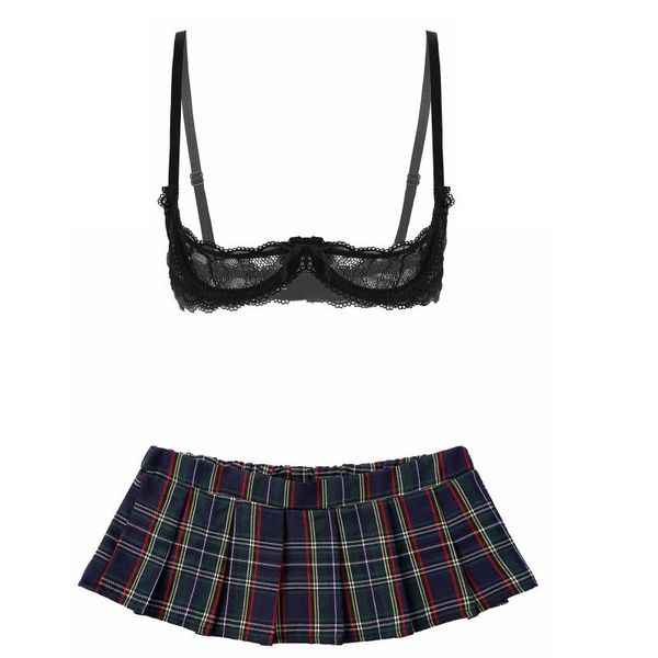 bras sets women two-piece lingerie set adjustable shoulder straps floral lace see-through crop bra with plaid pleated mini skirt, Red;black
bras sets women two-piece lingerie set adjustable shoulder straps floral lace see-through crop bra with plaid pleated mini skirt, Red;black