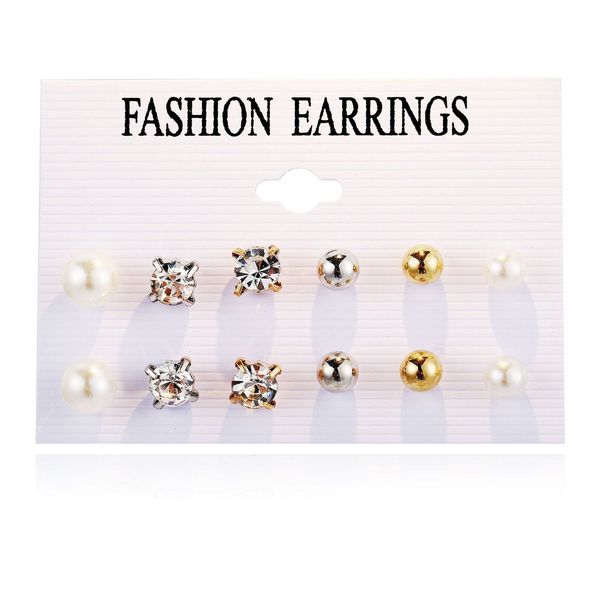 set of zircon earrings with 6 pairs creative simple pearl ball earrings, Golden
set of zircon earrings with 6 pairs creative simple pearl ball earrings, Golden