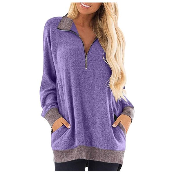 women's blouses & shirts casual autumn winter pocket solid color zipper neck long sleeve turndown collar knit blusas, White
women's blouses & shirts casual autumn winter pocket solid color zipper neck long sleeve turndown collar knit blusas, White