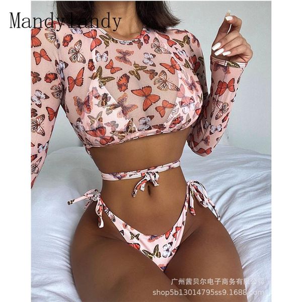 women's swimwear mandylandy butterfly printed bikini set female swimsuit women three-pieces crop + bra briefs bathing suit, White;black
women's swimwear mandylandy butterfly printed bikini set female swimsuit women three-pieces crop + bra briefs bathing suit, White;black