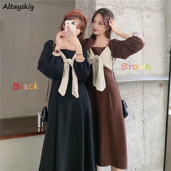 dress women korean style long sleeve bow patchwork square collar design elegant drape slim waist womens autumn friends ulzzang casual dresse, Black;gray
dress women korean style long sleeve bow patchwork square collar design elegant drape slim waist womens autumn friends ulzzang casual dresse, Black;gray