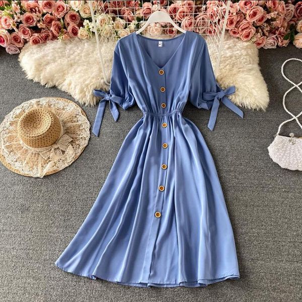 casual dresses single breasted summer dress 2021 short sleeve high waist solid color slim long elegant v neck women midi, Black;gray
casual dresses single breasted summer dress 2021 short sleeve high waist solid color slim long elegant v neck women midi, Black;gray