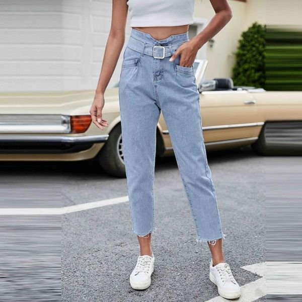 women's jeans women belt loose long zipper hight waist straight-leg full length pants casual solid color trousers, Blue
women's jeans women belt loose long zipper hight waist straight-leg full length pants casual solid color trousers, Blue