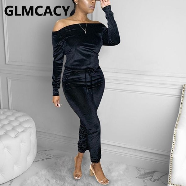 women two piece velvet track suits long sleeve off shoulder & casual drawstring pants set 210702, White
women two piece velvet track suits long sleeve off shoulder & casual drawstring pants set 210702, White