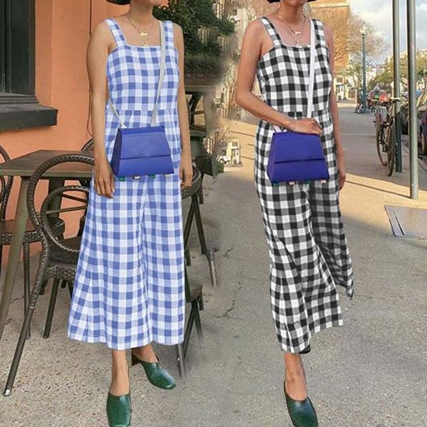 women's jumpsuits & rompers celmia plus size women vintage plaid wide leg pants 2021 sleeveless playsuits harajuku romper casual pantal, Black;white
women's jumpsuits & rompers celmia plus size women vintage plaid wide leg pants 2021 sleeveless playsuits harajuku romper casual pantal, Black;white