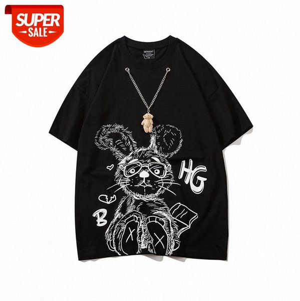 american high street loose simple basic print t-shirt contrast color rabbit illustration short-sleeved tee male #j34n, White;black
american high street loose simple basic print t-shirt contrast color rabbit illustration short-sleeved tee male #j34n, White;black