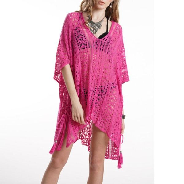 women's swimwear summer women cover-ups v neck crochet see-through bikini cover up beach party loose mini dress vestidos, White;black
women's swimwear summer women cover-ups v neck crochet see-through bikini cover up beach party loose mini dress vestidos, White;black