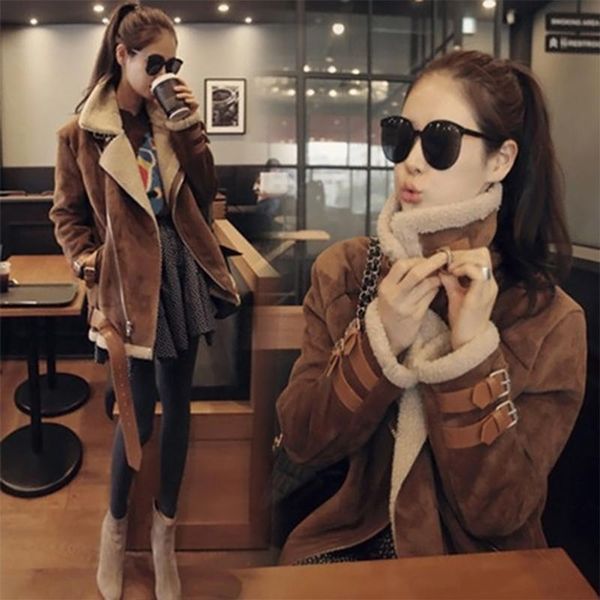 women's fur & faux women 2021 autumn winter leather jackets female wool coat thick motorcycle vintage suede lambswool coats d366, Black
women's fur & faux women 2021 autumn winter leather jackets female wool coat thick motorcycle vintage suede lambswool coats d366, Black