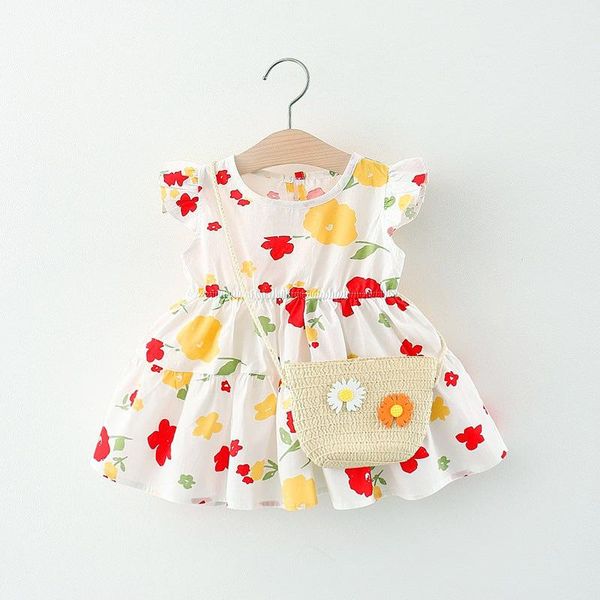 summer girls' dress with bag girl's dresses, Red;yellow 
summer girls' dress with bag girl's dresses, Red;yellow