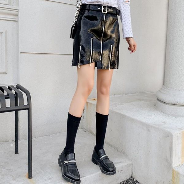skirts belted women mini skirt zippers punk slim bright sheepskin genuine leather ladies motorcycle high waist wrap, Black
skirts belted women mini skirt zippers punk slim bright sheepskin genuine leather ladies motorcycle high waist wrap, Black
