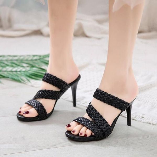 sandals women thin high heels girl party sliders pumps woven pu leather sandalias mujer sapato feminino shoes woman sf0009, Black
sandals women thin high heels girl party sliders pumps woven pu leather sandalias mujer sapato feminino shoes woman sf0009, Black