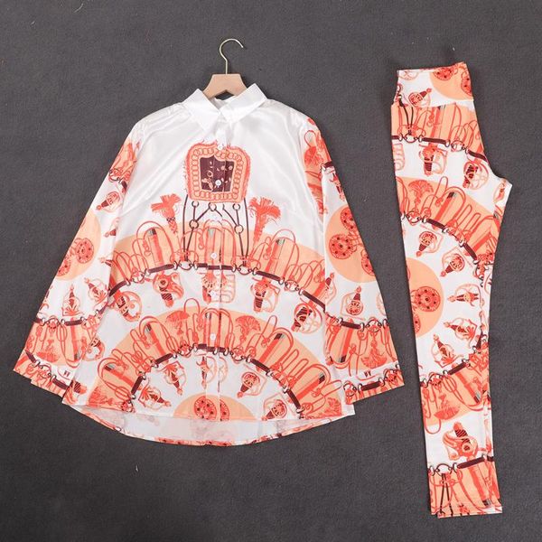 women's two piece pants emulation silk city leisure render orange baroque long sleeved shirt printed leggings suit, White
women's two piece pants emulation silk city leisure render orange baroque long sleeved shirt printed leggings suit, White