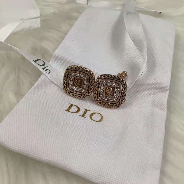 2021 d family letter diamond wheat ear stud brass earrings 925 sier needle female, Golden