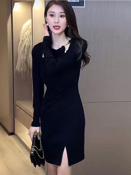casual dresses design sense chain hollow neck kinks at the waist slimming slits autumn dress women mid-length, Black;gray
casual dresses design sense chain hollow neck kinks at the waist slimming slits autumn dress women mid-length, Black;gray