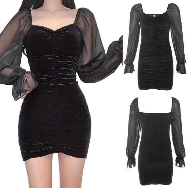 casual dresses female dress ladies solid color sweetheart neck long sleeve package hip for summer velvet mesh stitched commuter, Black;gray
casual dresses female dress ladies solid color sweetheart neck long sleeve package hip for summer velvet mesh stitched commuter, Black;gray