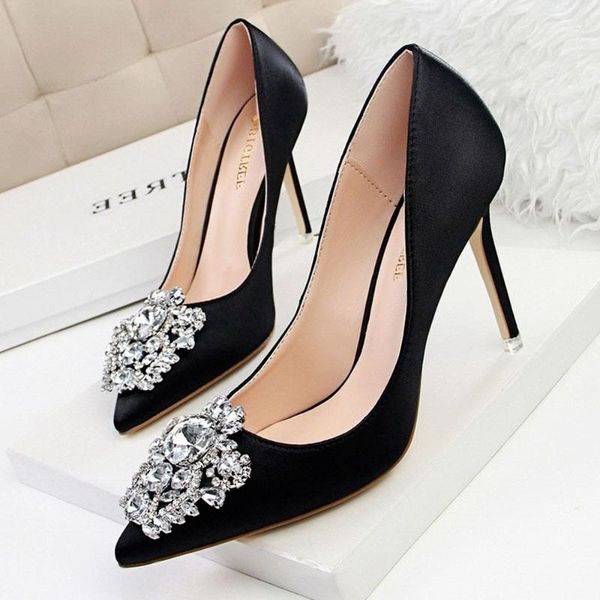 dress shoes fashion women's high heel wedding pointed satindiamond single elegant slim stiletto, Black
dress shoes fashion women's high heel wedding pointed satindiamond single elegant slim stiletto, Black