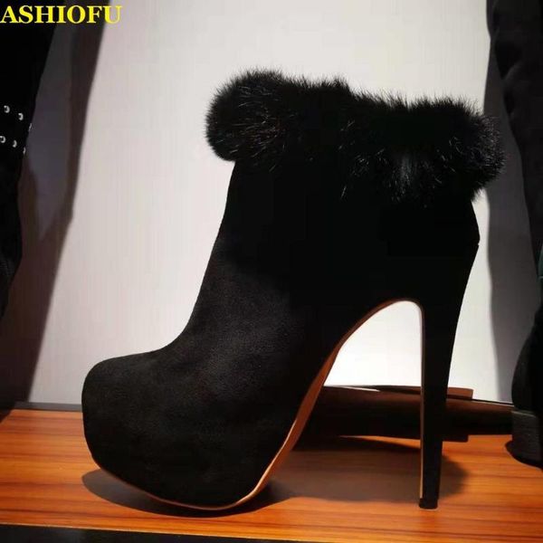 boots ashiofu handmade women high heel man-made fur party prom ankle platform fashion warm short shoes, Black
boots ashiofu handmade women high heel man-made fur party prom ankle platform fashion warm short shoes, Black
