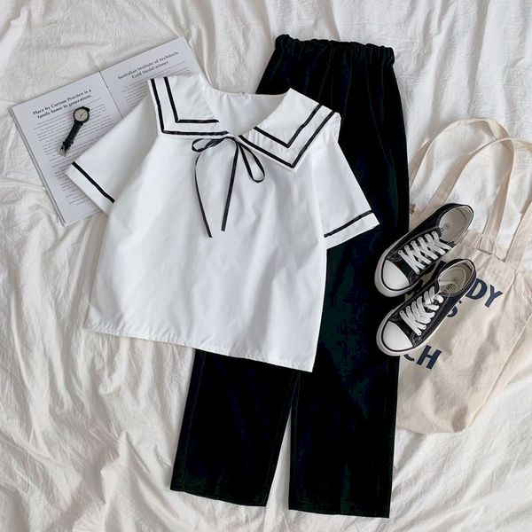 suit female wild fashion student sweet age reduction navy collar shirt wide leg pants small fresh two-piece preppy style, Black
suit female wild fashion student sweet age reduction navy collar shirt wide leg pants small fresh two-piece preppy style, Black