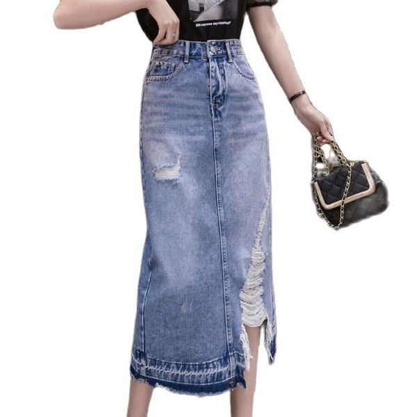 skirts summer female denim skirt broken-hole split high-waisted edge fish tail, Black
skirts summer female denim skirt broken-hole split high-waisted edge fish tail, Black
