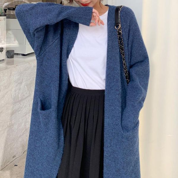 women's knits & tees 2021 autumn cashmere midi long knitted cardigan jacket coat korean pocket loose outer wear warm sweater women, White
women's knits & tees 2021 autumn cashmere midi long knitted cardigan jacket coat korean pocket loose outer wear warm sweater women, White