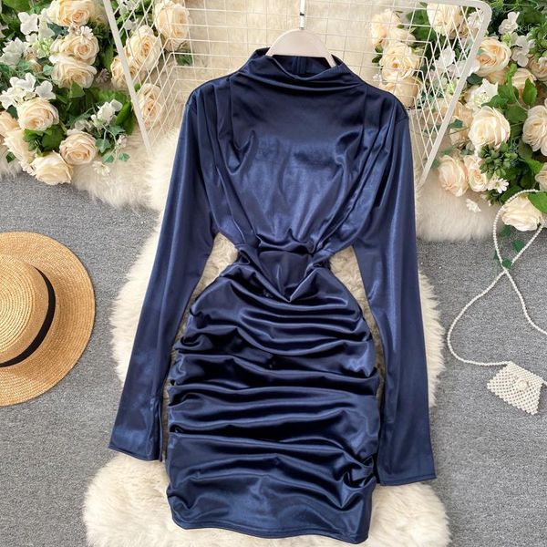 women stand collar long sleeve pleated mini dress club party bodycon elegant autumn female night out vestidos casual dresses, Black;gray
women stand collar long sleeve pleated mini dress club party bodycon elegant autumn female night out vestidos casual dresses, Black;gray