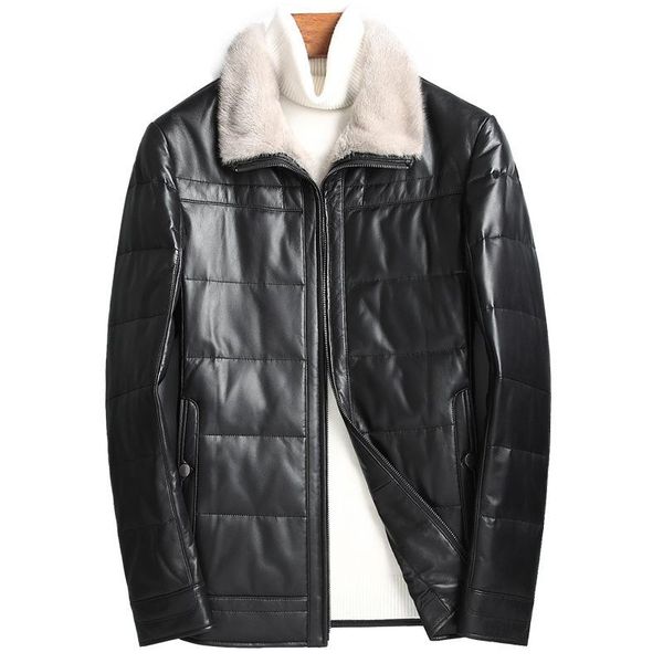 men's leather & faux jacket collar genuine lambskin down fine tuning outerwear plus size 4xl, Black
men's leather & faux jacket collar genuine lambskin down fine tuning outerwear plus size 4xl, Black