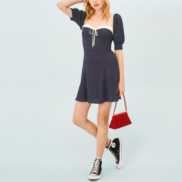 summer women's casual solid color splicing square neck short-sleeved bow-knot decoration slim dress 210430, Black;gray
summer women's casual solid color splicing square neck short-sleeved bow-knot decoration slim dress 210430, Black;gray