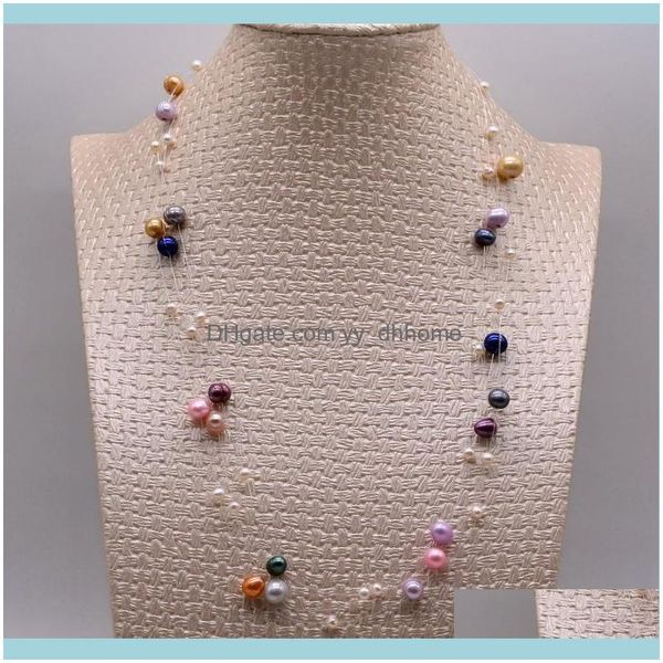 necklaces & pendants jewelryplanet necklace, colored natural freshwater pearls, handmade fishing line, womens beautiful engagement jewelry c, Golden;silver