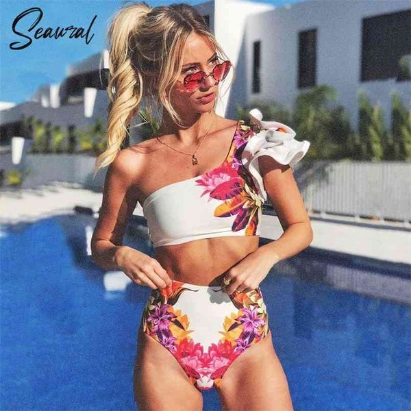 high waist ruffle bikini set swimsuit one shoulder swimwear women print floral bathing suit beach wear biquini 210722, White;black
high waist ruffle bikini set swimsuit one shoulder swimwear women print floral bathing suit beach wear biquini 210722, White;black