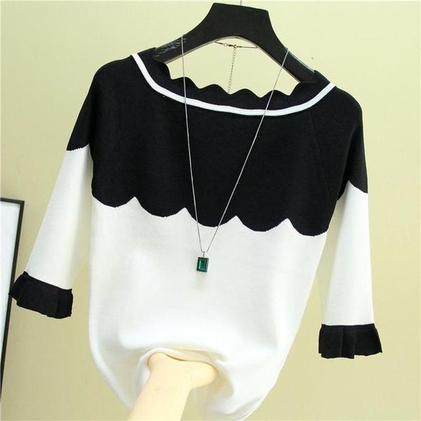 women's sweaters loose casual spring autumn patchwork long sleeve knitted sweater korean harajuku clothing for women, White;black
women's sweaters loose casual spring autumn patchwork long sleeve knitted sweater korean harajuku clothing for women, White;black