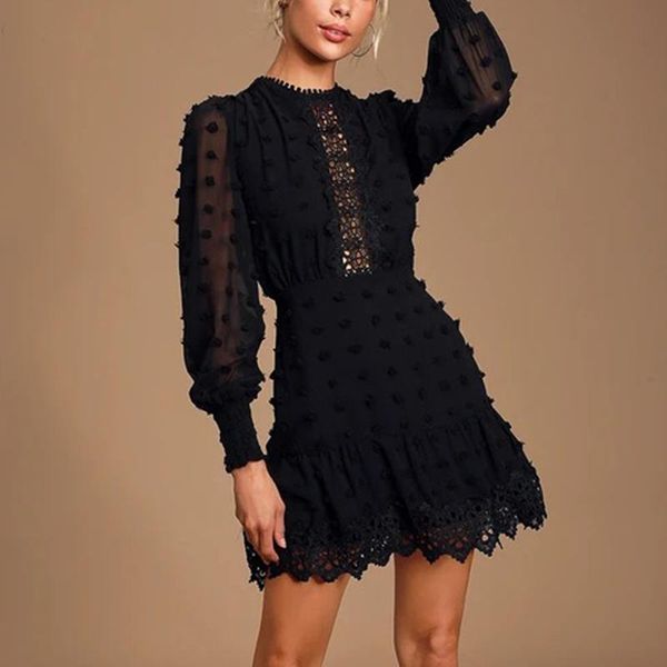 casual dresses women ruffles lace o-neck patchwork long sleeve silm mini dress summer office lady female vestidos de verano 2021, Black;gray
casual dresses women ruffles lace o-neck patchwork long sleeve silm mini dress summer office lady female vestidos de verano 2021, Black;gray