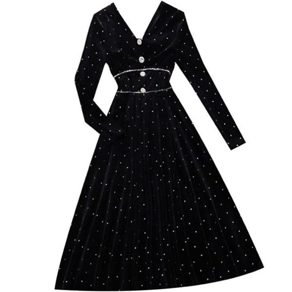vinatge french style diamond velvet dress women v-neck slim a-line casual dresses, Black;gray
vinatge french style diamond velvet dress women v-neck slim a-line casual dresses, Black;gray