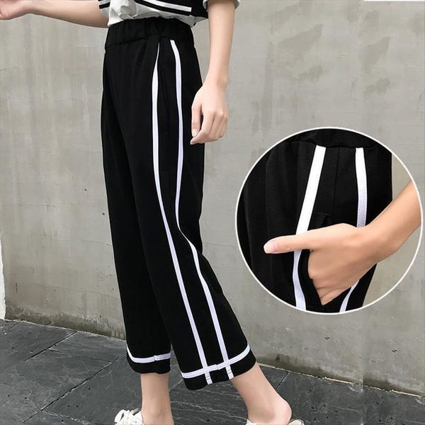 black joggers striped harem womens capri high waist drape straight summer trousers for women casual loose sweatpants, Black;white
black joggers striped harem womens capri high waist drape straight summer trousers for women casual loose sweatpants, Black;white