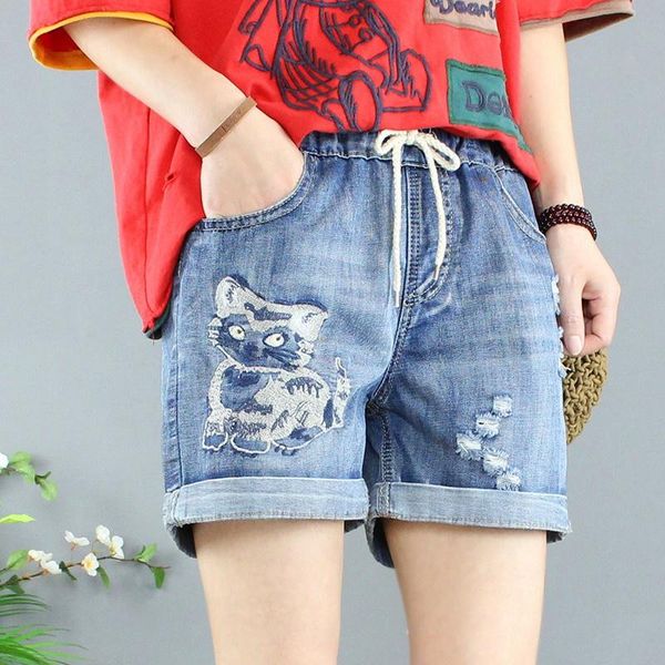 plus size pants women's cute cat embroidery blue shorts elastic waist casual vintage summer shosrts, Black
plus size pants women's cute cat embroidery blue shorts elastic waist casual vintage summer shosrts, Black