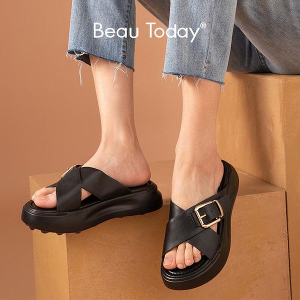slippers beautoday chunky women calfskin leather round toe platform cross over strap summer beach female flat shoes 38506, Black
slippers beautoday chunky women calfskin leather round toe platform cross over strap summer beach female flat shoes 38506, Black