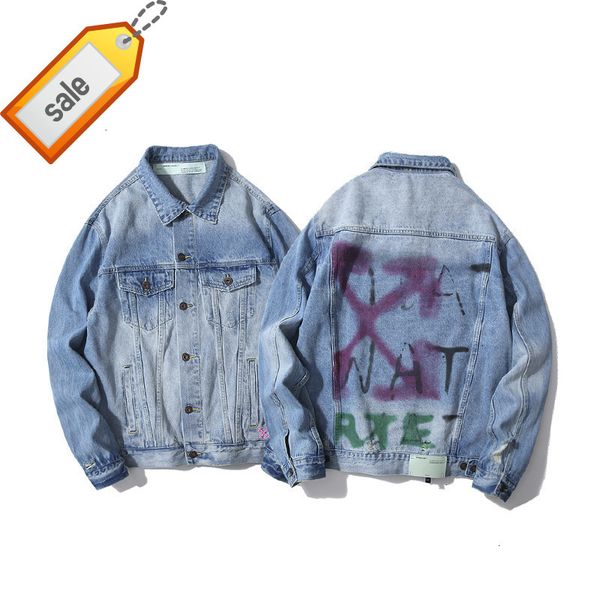 off high new quality white hand-painted graffiti rendering arrow old lapel men's and women's denim jacket, Black;brown
off high new quality white hand-painted graffiti rendering arrow old lapel men's and women's denim jacket, Black;brown
