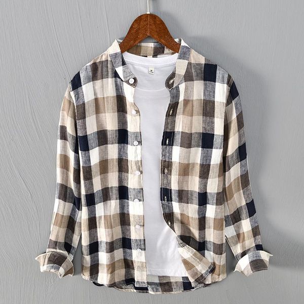 men's casual shirts plaid long sleeve for men pure linen button up grid blouse regular single breasted fashion retro clothes, White;black
men's casual shirts plaid long sleeve for men pure linen button up grid blouse regular single breasted fashion retro clothes, White;black