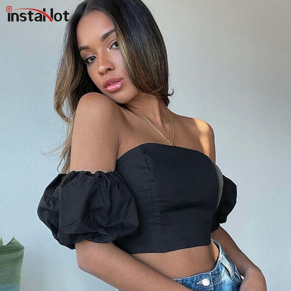 women's t-shirt insta puff sleeve t shirt 2021 summer female crop off shouulder elegant streetwear bandage vintage black tee, White
women's t-shirt insta puff sleeve t shirt 2021 summer female crop off shouulder elegant streetwear bandage vintage black tee, White