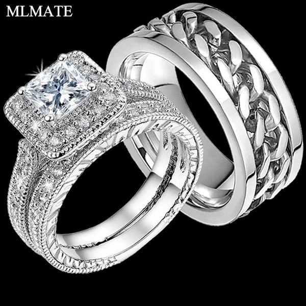 wedding rings mens punk rock stainless steel chain spinner rings, womens princess cut cz matching engagement bridal ring set, Slivery;golden
wedding rings mens punk rock stainless steel chain spinner rings, womens princess cut cz matching engagement bridal ring set, Slivery;golden