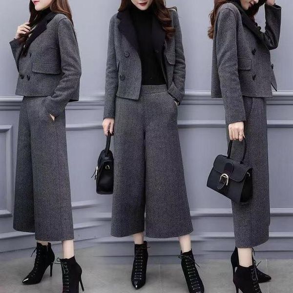 autumn winter high waist wide leg pants suits women 2 piece set wool tweed vintage elegant blazer jacket + trousers outfits women's two, White
autumn winter high waist wide leg pants suits women 2 piece set wool tweed vintage elegant blazer jacket + trousers outfits women's two, White